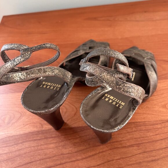 Stuart Weitzman Metallic Bronze Strappy Peep-Toe Heels Size 7 - Picture 8 of 8